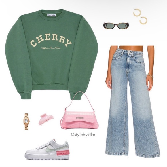 Cherry LA California Ranch Wear sweatshirt/crewneck in green - Picture 3 of 9